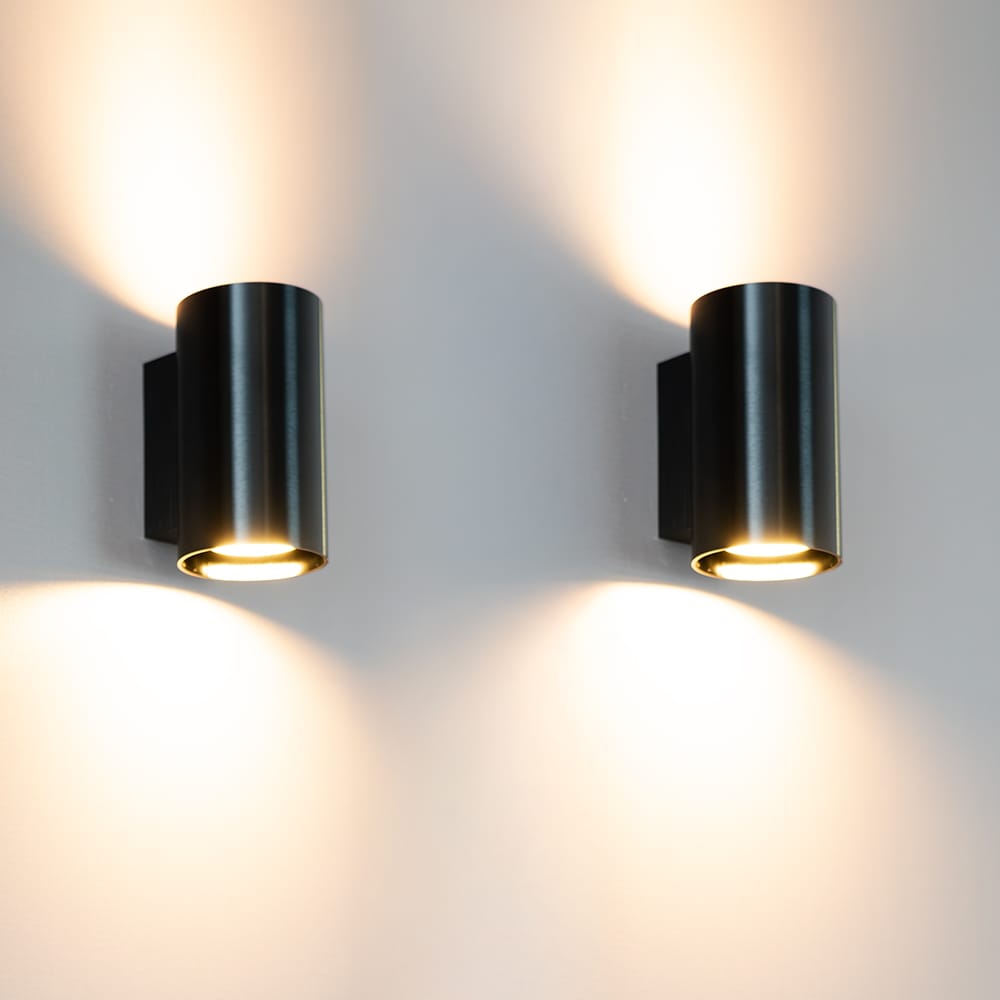 2x Giove notte nera by LUSENZ - Up and down licht met karakter - Cilindervormige wandlamp met een ge