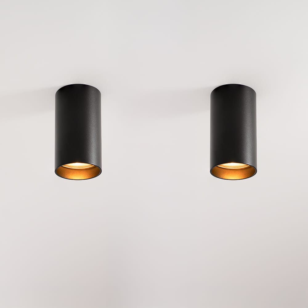 2x Canopus nero s by LUSENZ - Cilindervormige opbouwspot in met mat zwarte coating