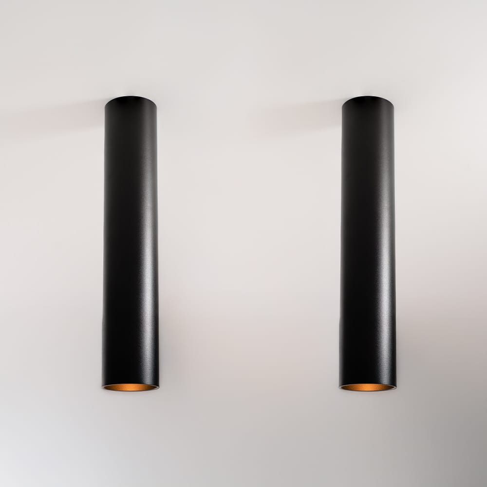 2x Canopus nero l by LUSENZ - Cilindervormige opbouwspot in met mat zwarte coating