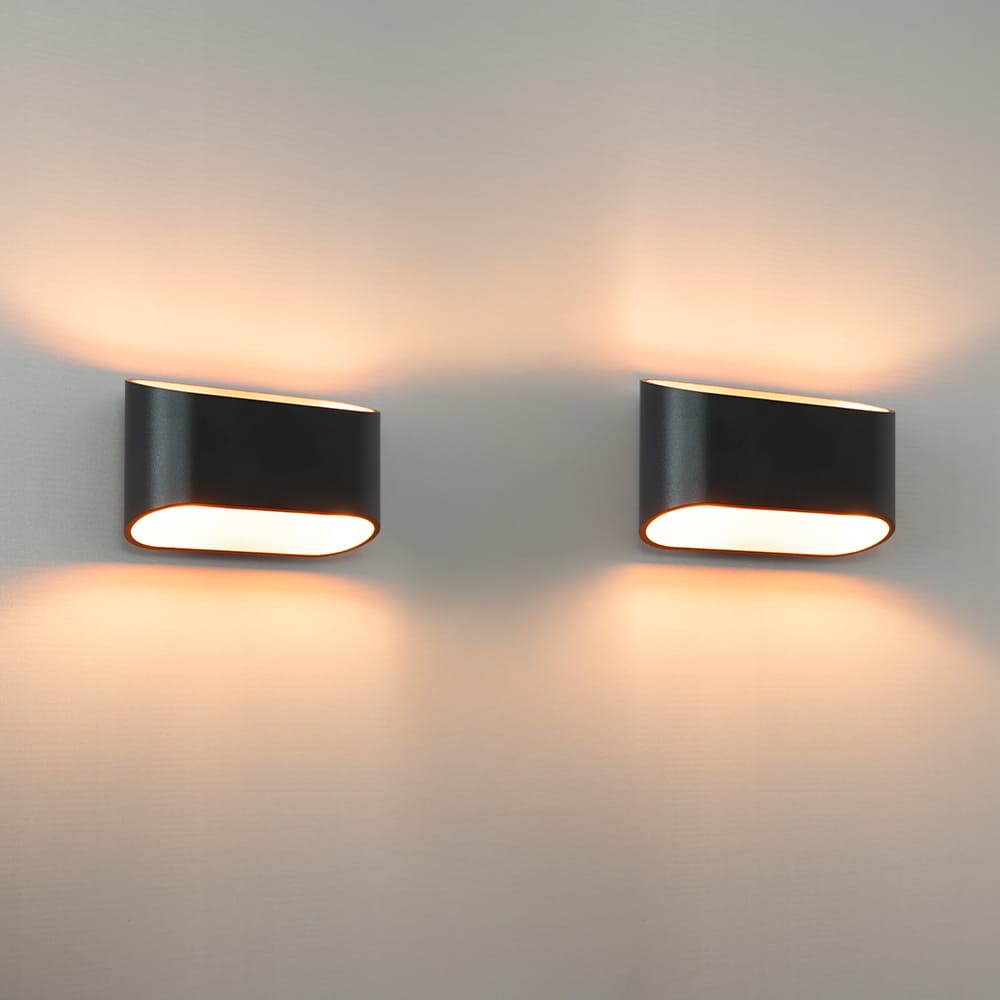 2x Volans nero oro by LUSENZ - Ovaalvormige wandlamp met up and downlight, matzwarte coating en goud