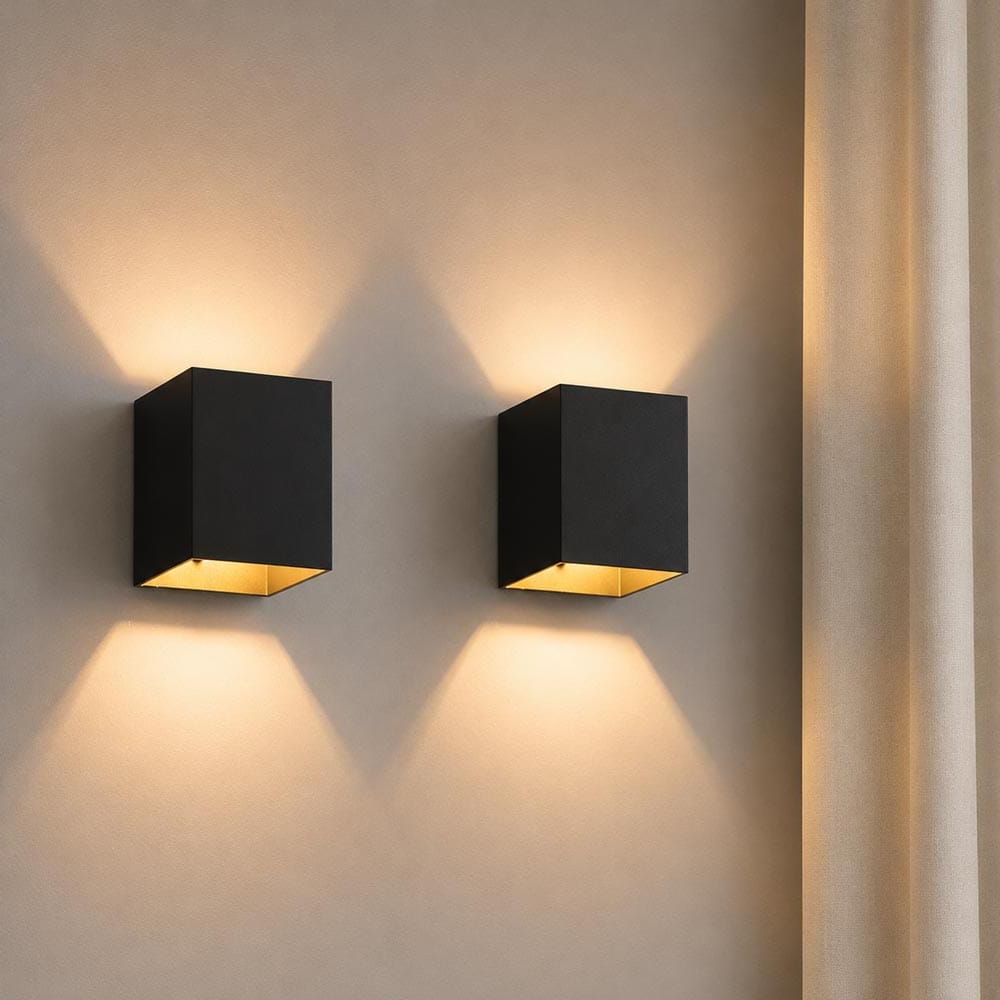 2x Cometa nero s by LUSENZ - Up and downlight - Rechthoekige wandlamp met mat zwarte coating