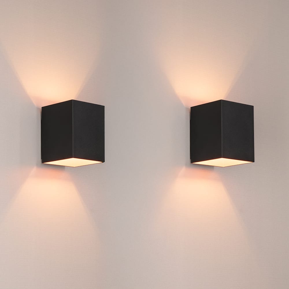 2x Cometa nero oro by LUSENZ - Up and downlight - Rechthoekige wandlamp met mat zwarte coating en go