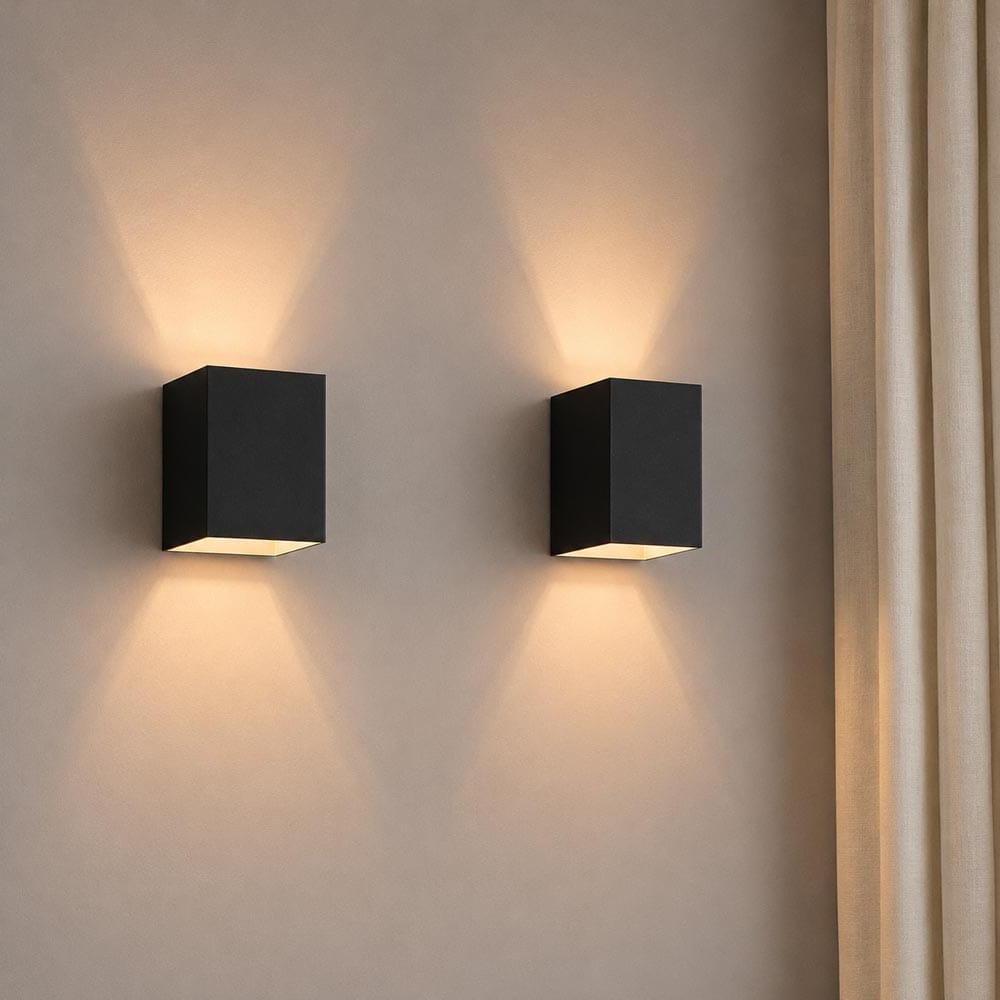 2x Cometa nero oro by LUSENZ - Up and downlight - Rechthoekige wandlamp met mat zwarte coating en go