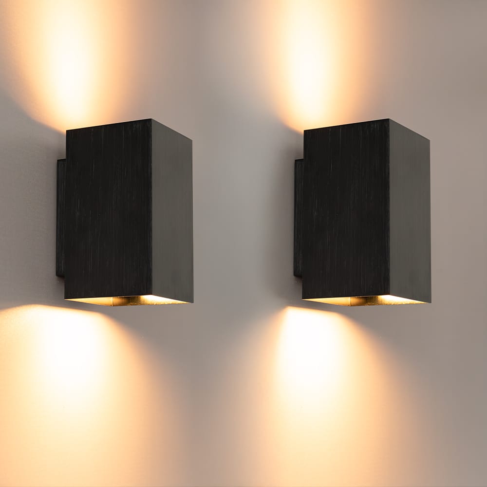 2x Cometa notte nera by LUSENZ - Up and downlight - Rechthoekige wandlamp met geborsteld zwarte coat