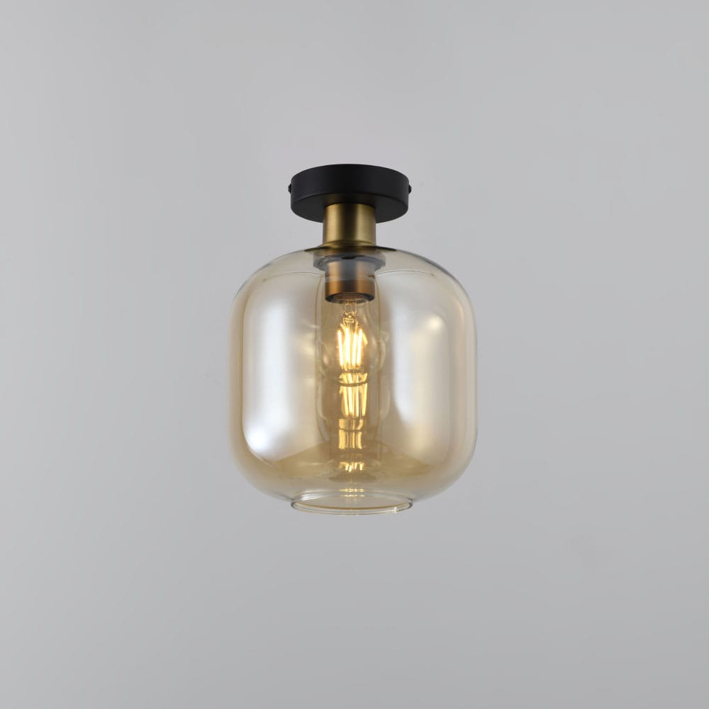 Plafondlamp Xirena ambra - E27-fitting - Bol van amberkleurig glas - Metalen plafondplaat - IP20 voo