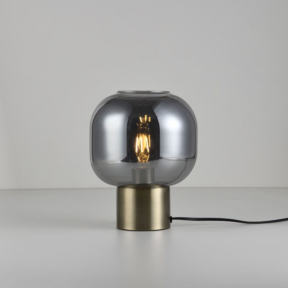 Tafellamp Xelyra vetro fum? - E27-fitting - Bol van rookglas - Metalen voet in goud - IP20 voor binn