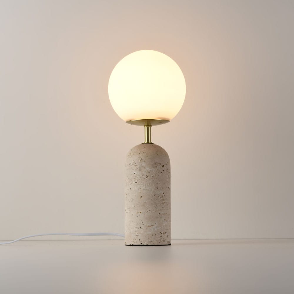 Tafellamp Naeva travertino s - E27-fitting - 25W - IP20 voor binnen - Witte bol - Voet van travertin