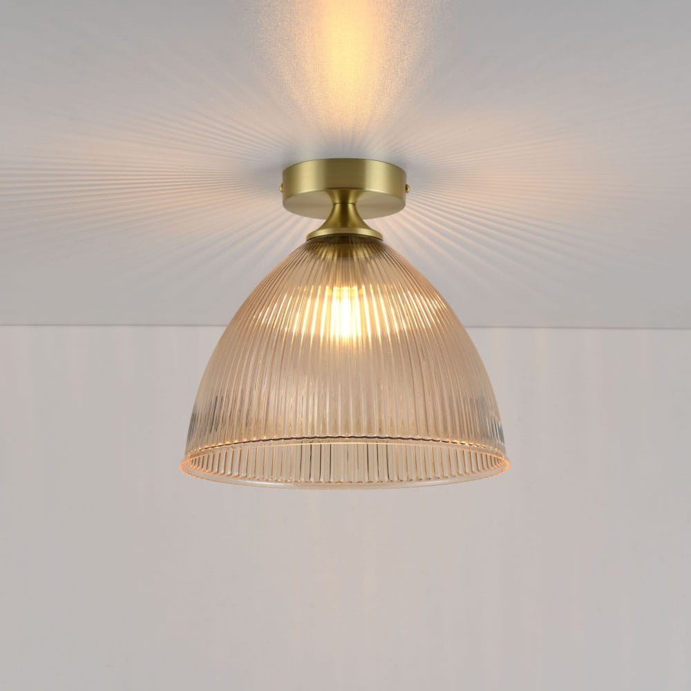Plafondlamp Ciotola ambra - E27-fitting - Koepelvormige bol van geribbeld amberkleurig glas - Vulkaa