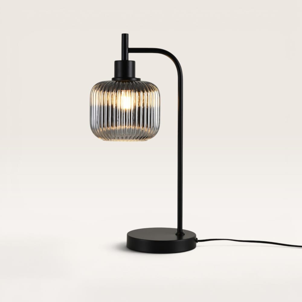 Virello - Tafellamp Smoke glas 45 cm - Zwart Metaal - Vintage tafellamp - Dressoir lamp - E27 fittin