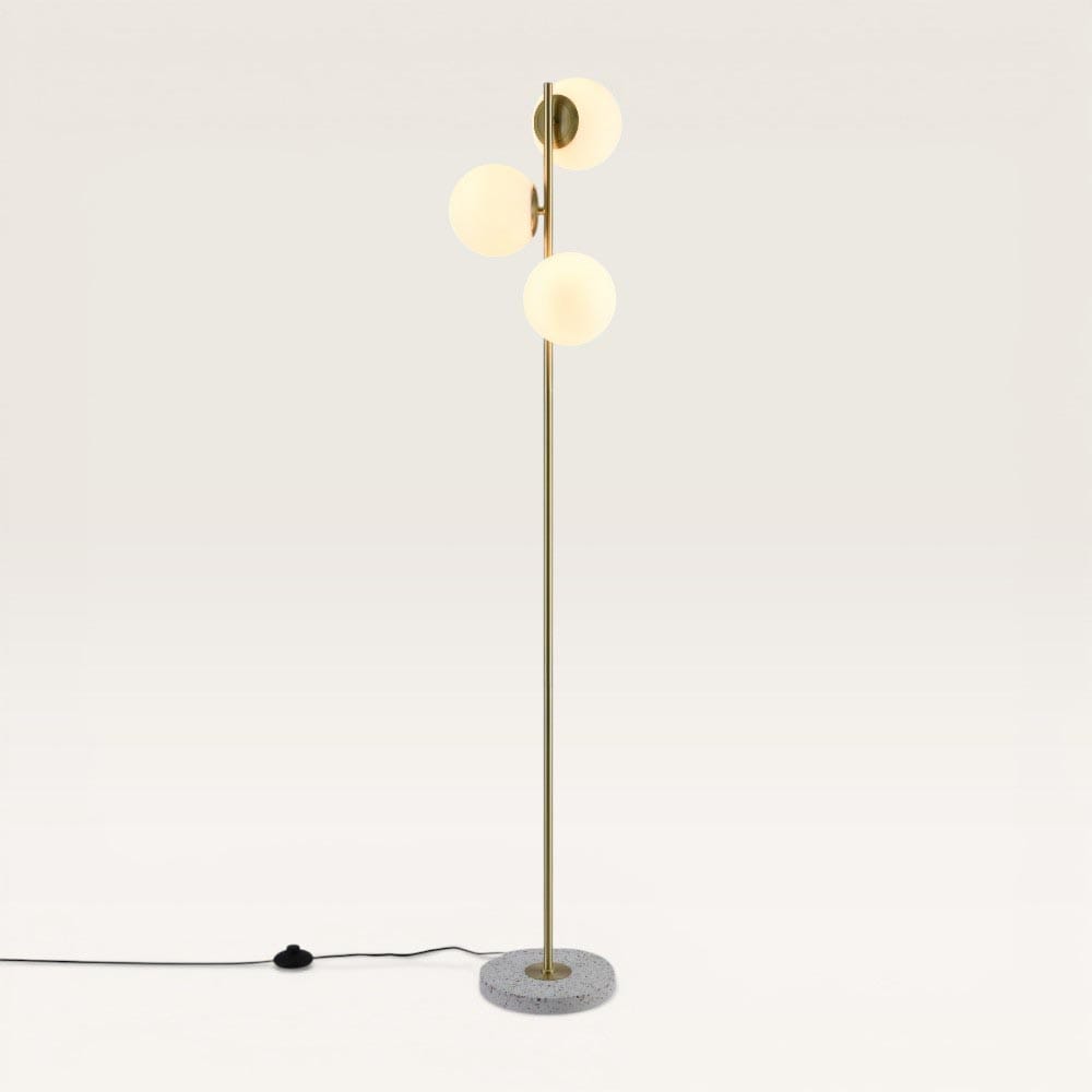 Verano - Staande lamp Goud 150 cm - 3 bollen - Modern design - Woonkamer lamp - Opaalglas - Terrazzo