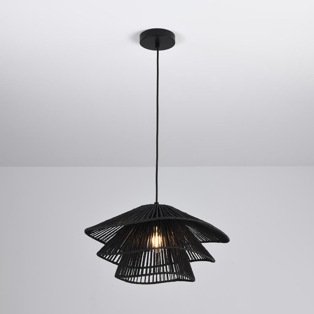 Hanglamp Avanta nero tre - Zwart - E27-fitting - IP20 voor binnen - Gevlochten papieren koord - Golv