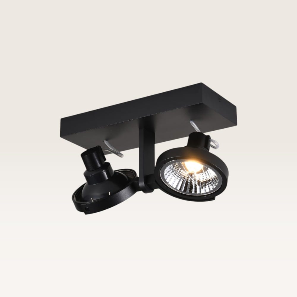 Plafondlamp Telesto nero II - AR111-fitting - IP20 voor binnen - Zwart - Aluminium - Dubbele spotlig