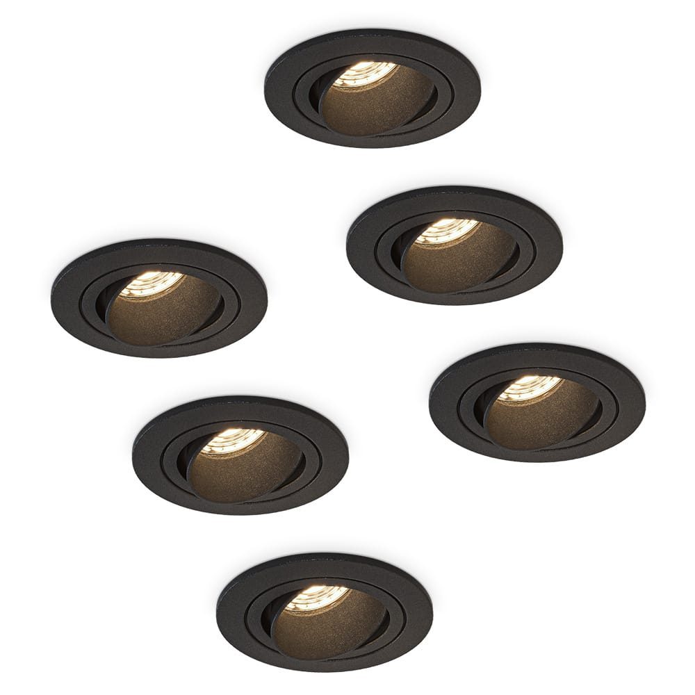 Set van 6 Philadelphia LED inbouwspots - Dimbaar - Incl. GU10 - 2700K - 4 Watt - Zwart - Kantelbaar 