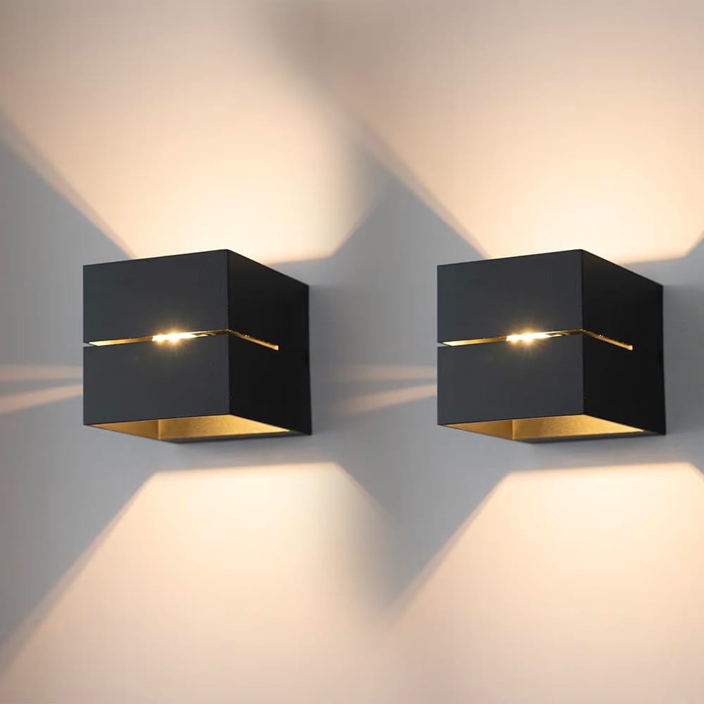 2x Gemini nero by LUSENZ - Kubusvormige up and down wandlamp met een mat zwarte coating