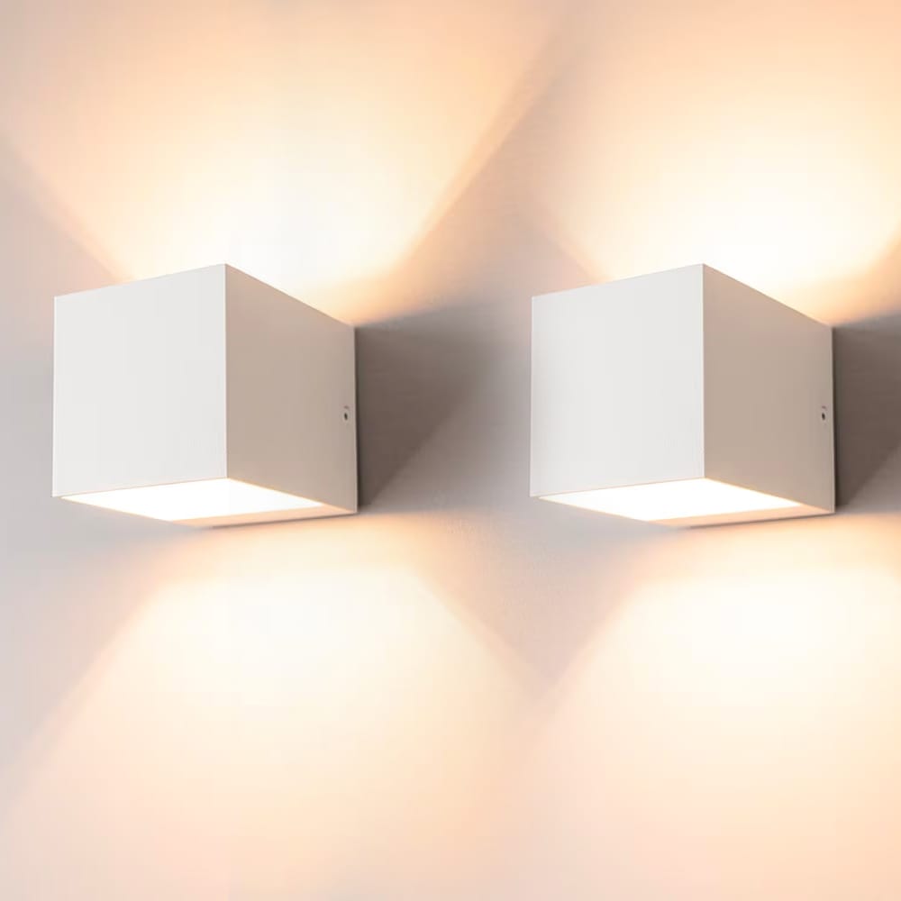 2x Fornax bianco by LUSENZ - Kubusvormige up and down wandlamp met een mat witte coating