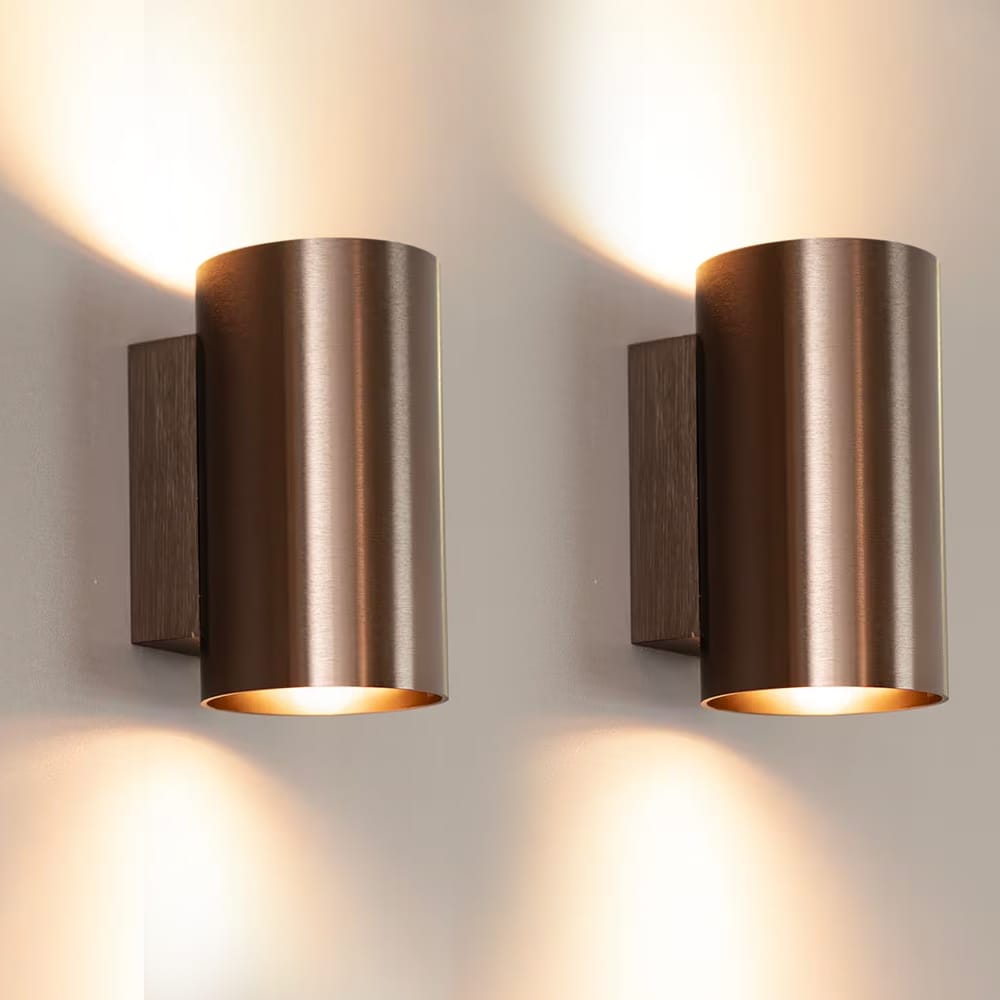 2x Giove bronzo by LUSENZ - Up and down licht met karakter - Cilindervormige wandlamp met een gebors