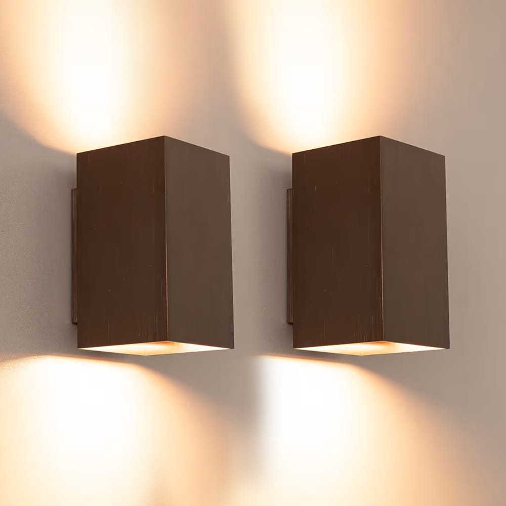 2x Cometa bronzo m by LUSENZ - Up and downlight - Rechthoekige wandlamp met geborsteld bronzen coati