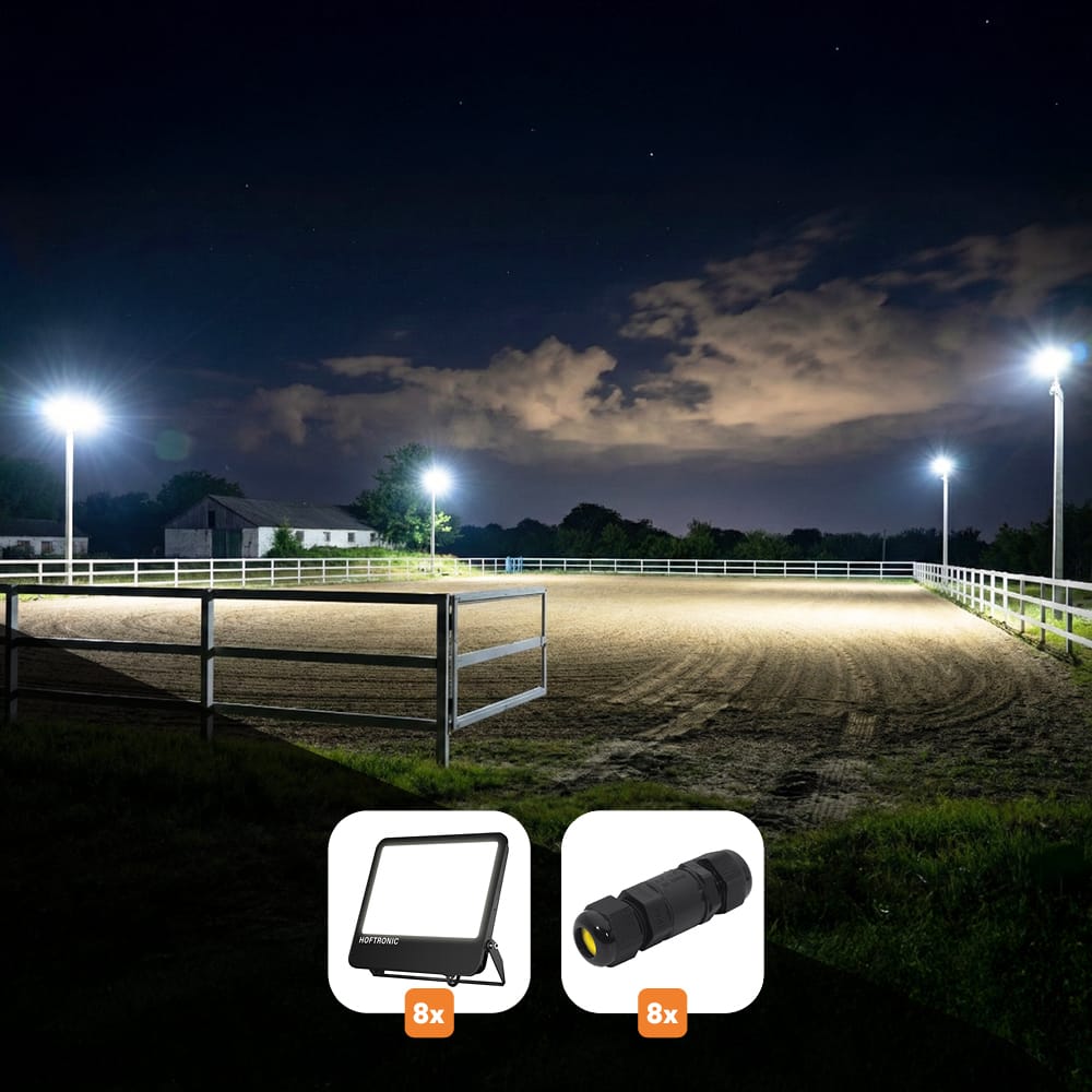 Lichtbundel 'ArenaPro' - Compleet pakket - Paardenbak - Training - 20x60m - 8 breedstralers en 8 kab
