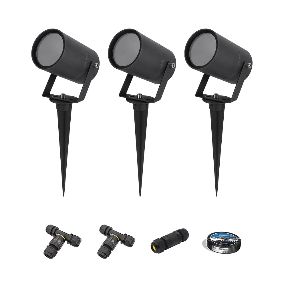 Set van 3 Spikey LED prikspots - GU10 Fitting - Dimbaar - Wandspot - IP65 voor binnen en buiten - Gr