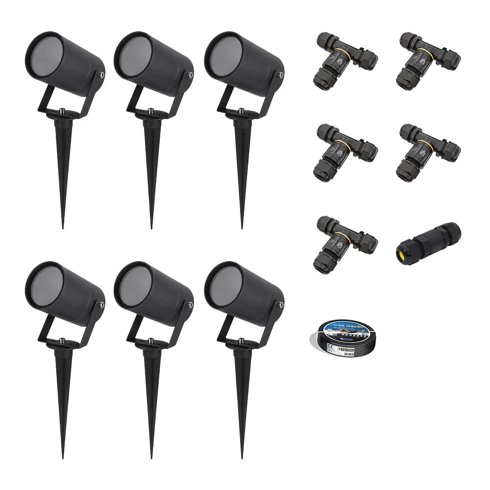 Set van 6 Spikey LED prikspots - GU10 Fitting - Dimbaar - Wandspot - IP65 voor binnen en buiten - Gr