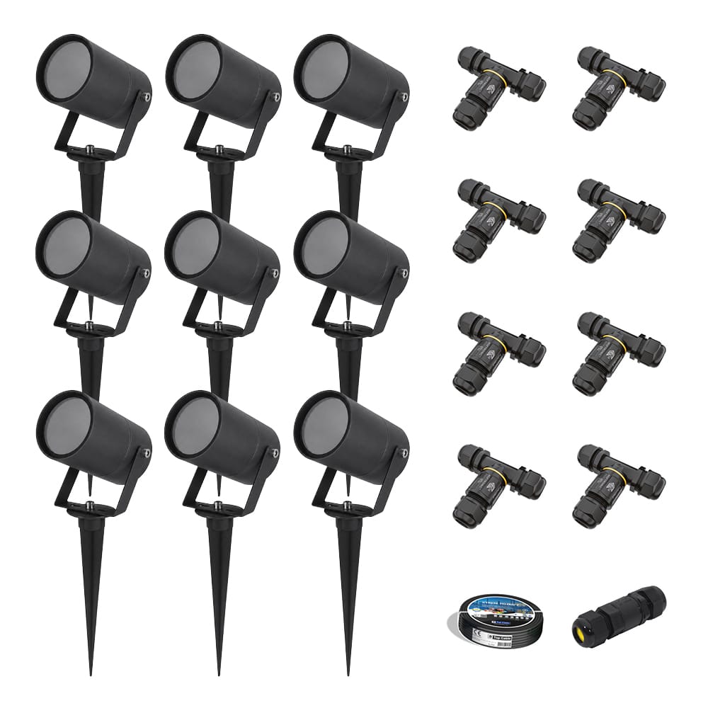 Set van 9 Spikey dimbare LED prikspots - excl. GU10 - Wandspot - IP65 voor binnen en buiten - Gronds
