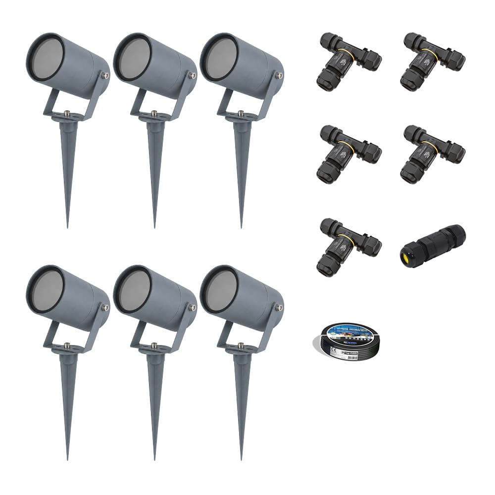 Set van 6 Spikey dimbare LED prikspots - excl. GU10 - Wandspot - IP65 voor binnen en buiten - Gronds