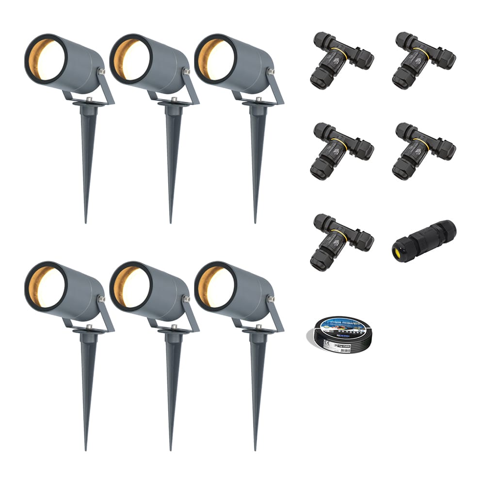 Set van 6 Spikey LED prikspots - GU10 4 Watt 345 lumen - Dimbaar - Kantelbaar - 2700K warm wit - IP6