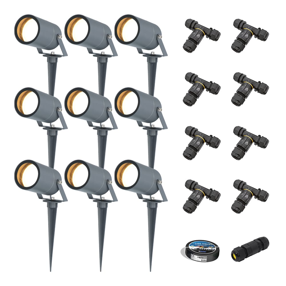 Set van 9 Spikey LED prikspots - GU10 4 Watt 345 lumen - Dimbaar - Kantelbaar - 2700K warm wit - IP6