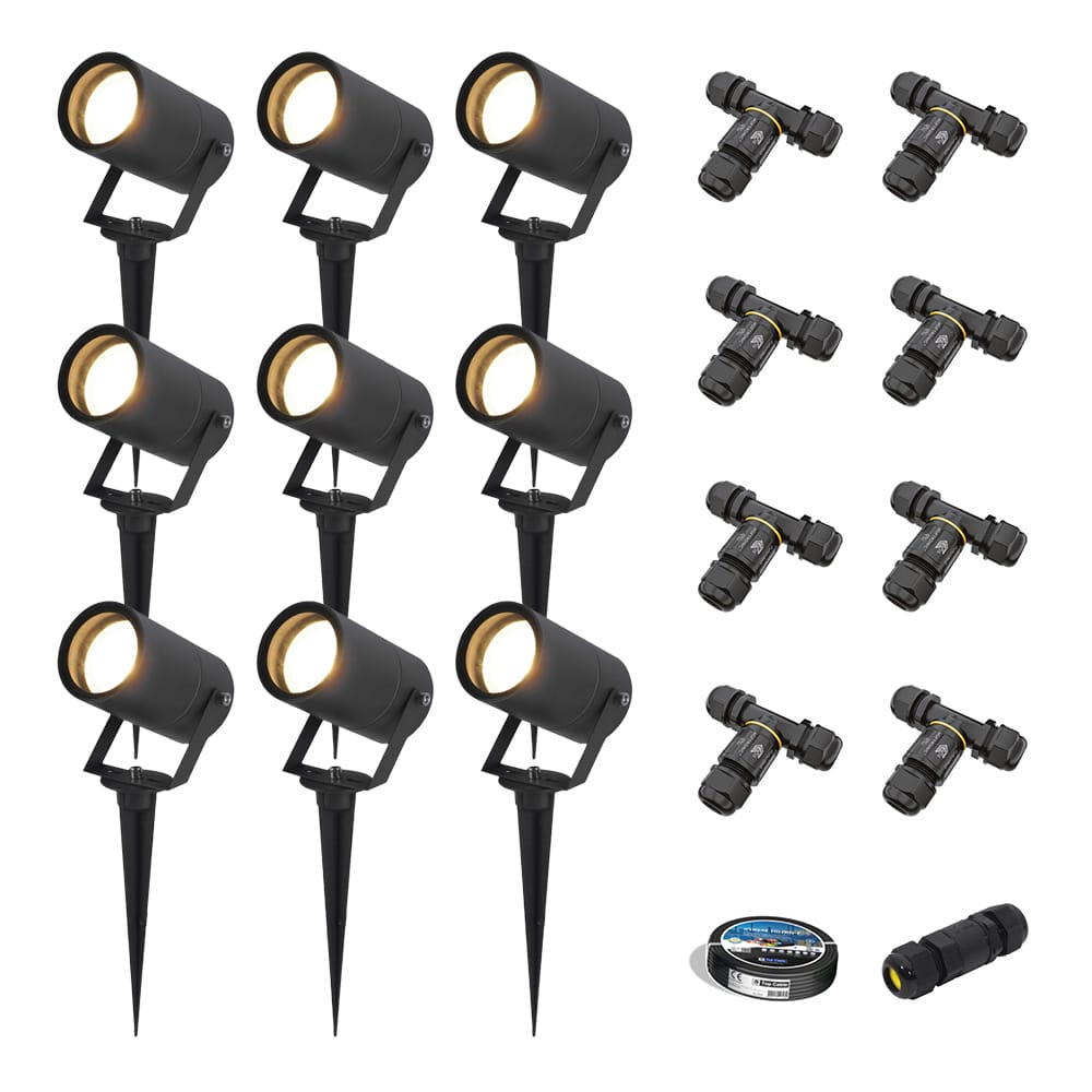 Set van 9 Spikey LED prikspots - GU10 4 Watt 345 lumen - Dimbaar - Kantelbaar - 2700K warm wit - IP6
