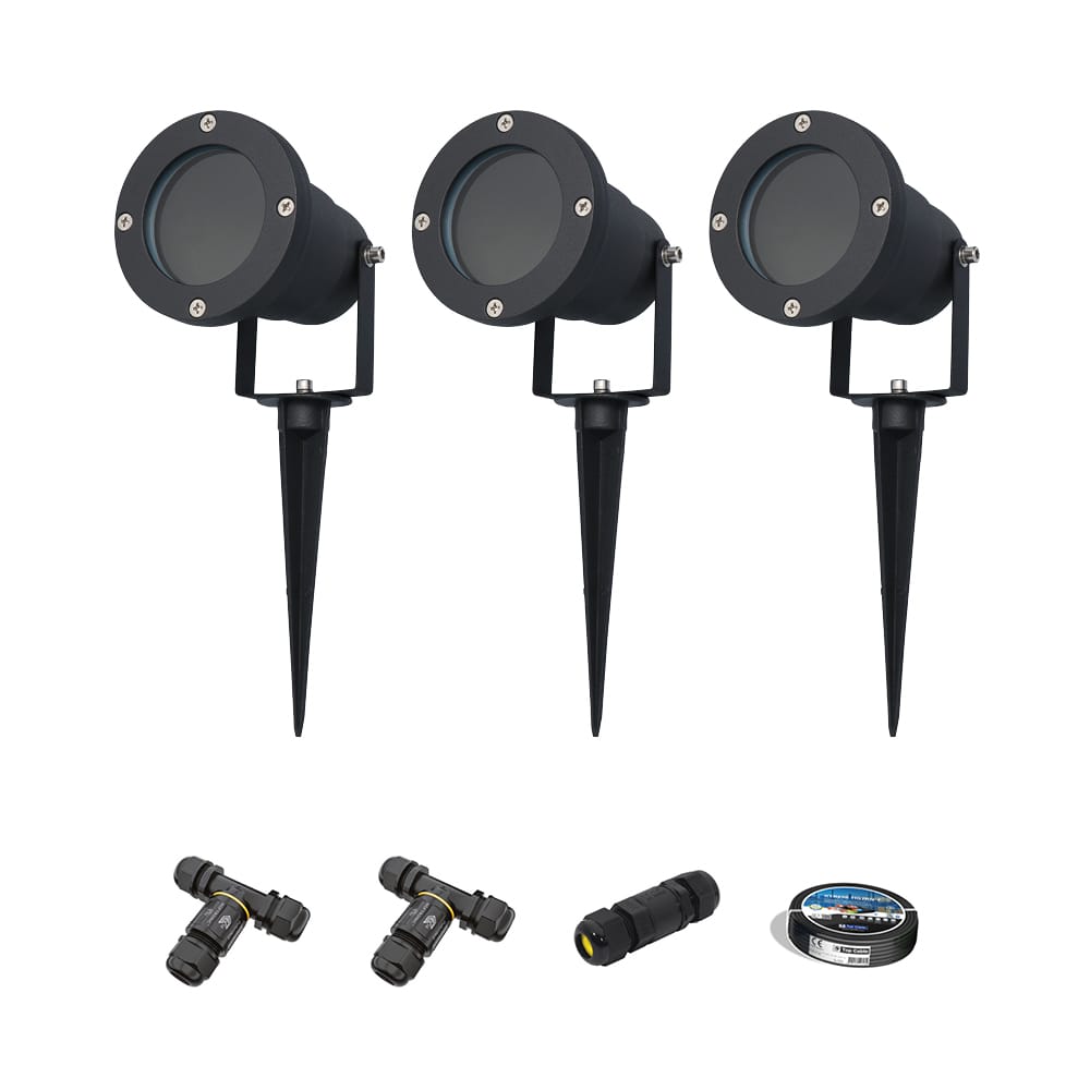 Sydney - 3x Prikspot XL - Aluminium - Zwart - IP65 waterdicht - Geschikt voor GU10 spot - 20 watt - 