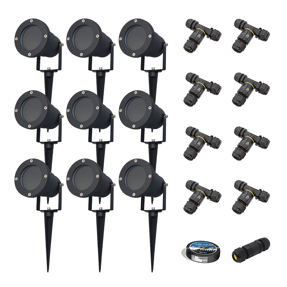 Sydney - 9x Prikspot XL - Aluminium - Zwart - IP65 waterdicht - Geschikt voor GU10 spot - 20 watt - 