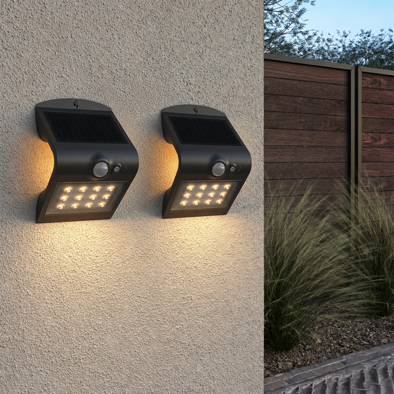 Set van 2 Rhodes Solar Wandlampen Up & Down - met Bewegingssensor - 1.5W - 3000K Warm wit - 2 lichts