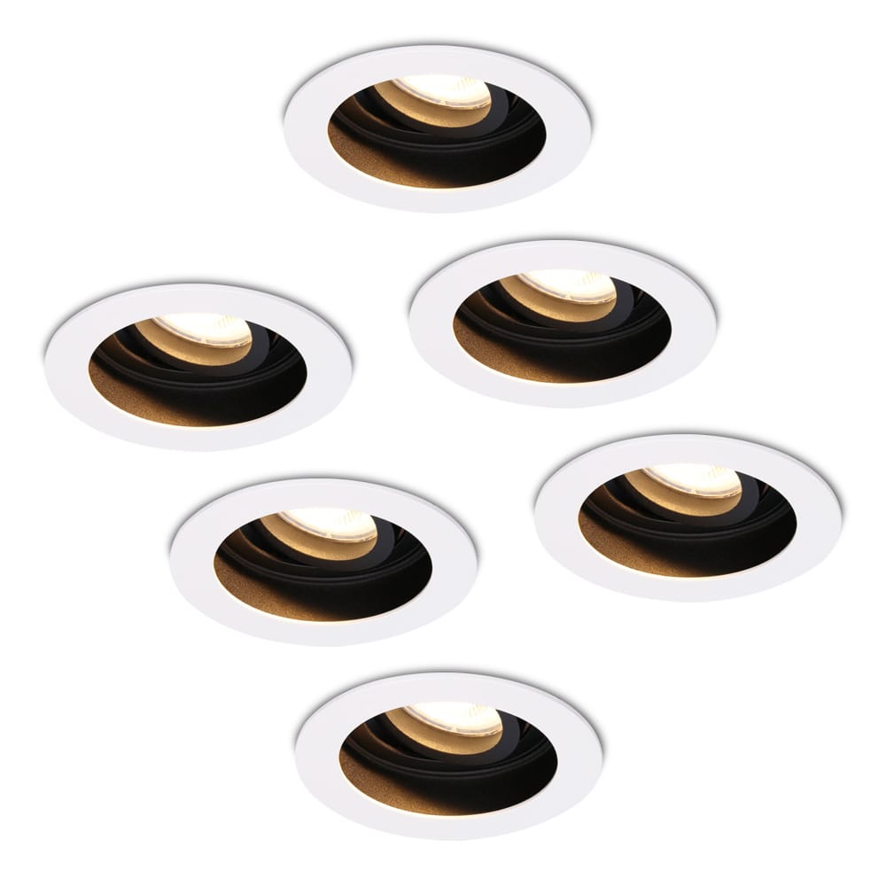 Set van 6 Laredo LED inbouwspots - GU10 - 4 Watt 345 lumen - 2700K Warm wit - Dimbaar - verzonken - Rond - Kantelbaar - IP20 Voor binnen - Wit afbeelding