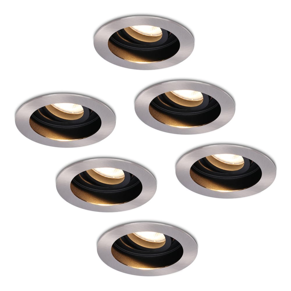 Set van 6 Mesa LED inbouwspots - GU10 4 Watt 345 lumen - 2700K Warm wit - Dimbaar - verzonken - Rond - Kantelbaar - IP20 Voor binnen - RVS afbeelding