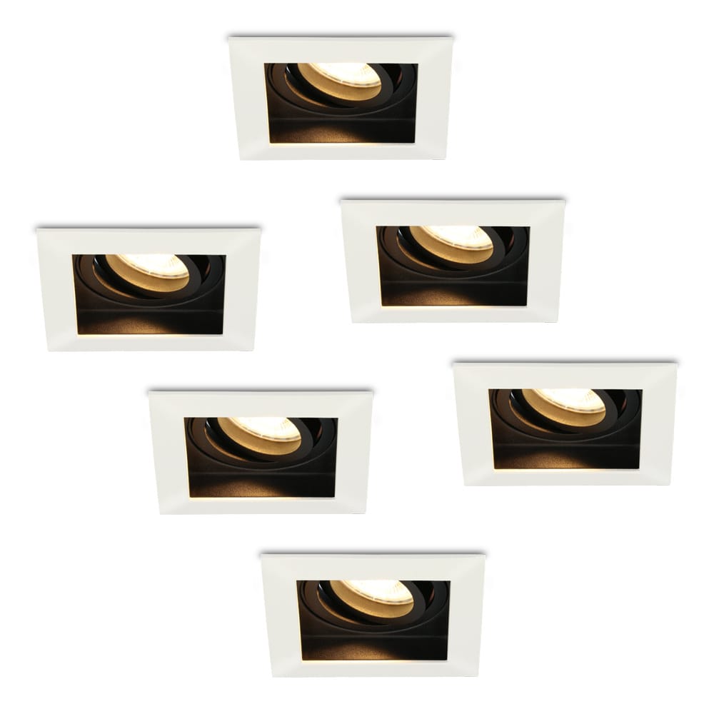 HOFTRONIC™ 6x Durham dimbare LED inbouwspots - Kantelbaar - Vierkant - Verzonken - Wit - 5W - GU10 - Plafondspots - 2700K warm licht - IP20