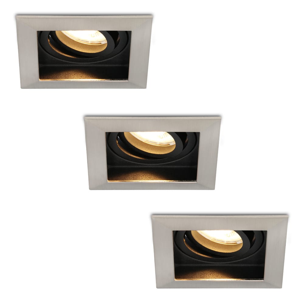 Set van 3 Durham LED inbouwspots vierkant - 4 Watt 345 lumen - 2700k warm wit - GU10 - Dimbaar Kantelbaar - Voor binnen - RVS afbeelding