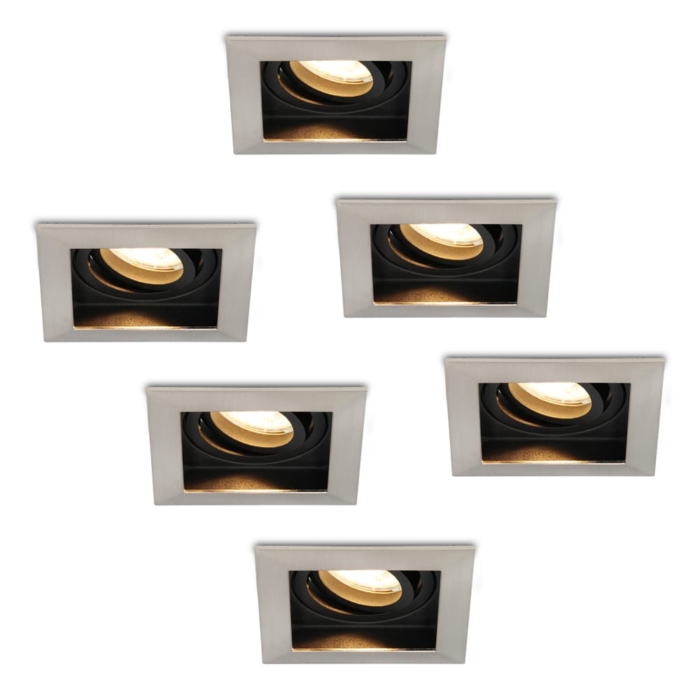 Set van 6 Durham LED inbouwspots vierkant - 4 Watt 345 lumen - 2700k warm wit - GU10 - Dimbaar Kantelbaar - Voor binnen - RVS afbeelding