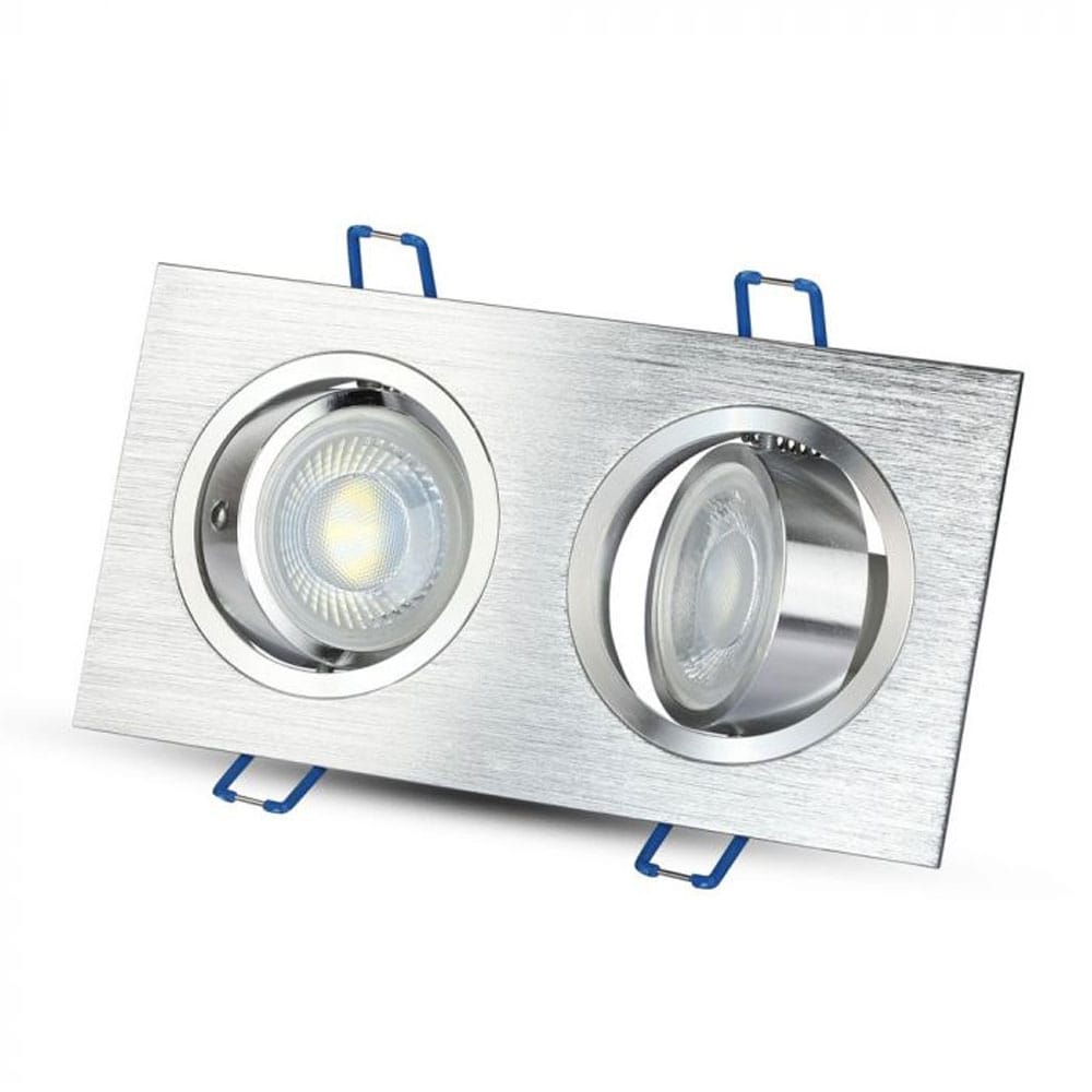 Mallorca Dubbel LED Inbouwspot - Kantelbaar armatuur - 91x180 mm - GU10 Fitting incl. lamphouder - Vierkant - IP20 voor binnen - RVS afbeelding