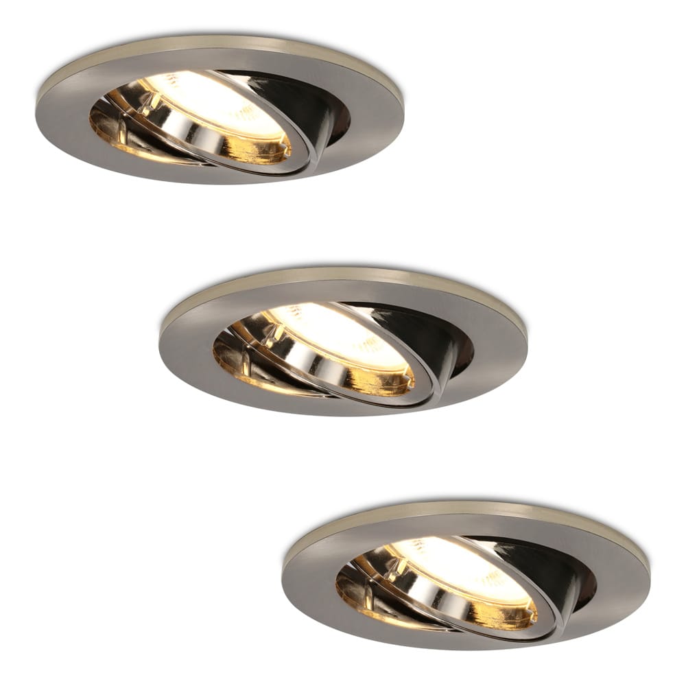 Set van 3 Lublin LED inbouwspots - 4 Watt 345 lumen - 2700K Warm wit - GU10 - Dimbaar - Rond - Kantelbaar - IP20 Voor binnen - RVS afbeelding