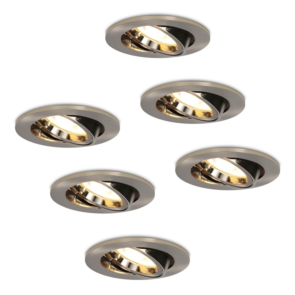 Set van 6 Lublin LED inbouwspots - 4 Watt 345 lumen - 2700K Warm wit - GU10 - Dimbaar - Rond - Kantelbaar - IP20 Voor binnen - RVS afbeelding