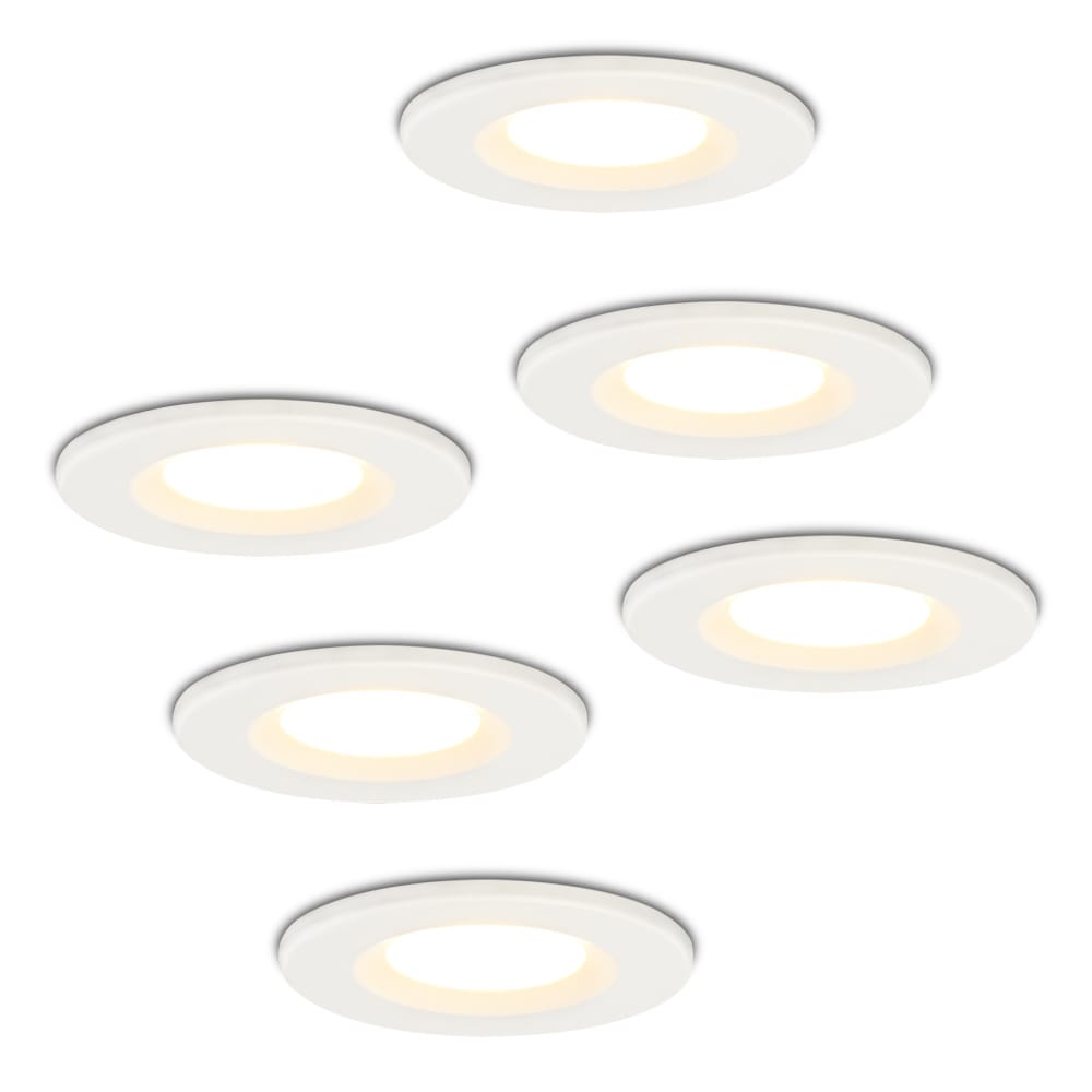 Set van 6 Venezia LED inbouwspots - 6 Watt 650 lumen - 2700K warm wit - Dimbaar - Rond - IP65 waterdicht - Wit - Voor binnen, buiten en badkamer afbeelding
