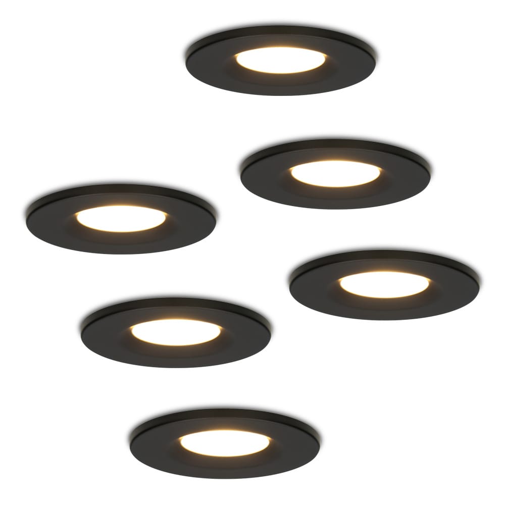6er Set Venezia LED Einbaustrahler - 6W 650lm - 2700K warmweiß - Dimmbar - Rund - IP65 wasserdicht - Schwarz - Für den Innen, Außen und Badezimmer