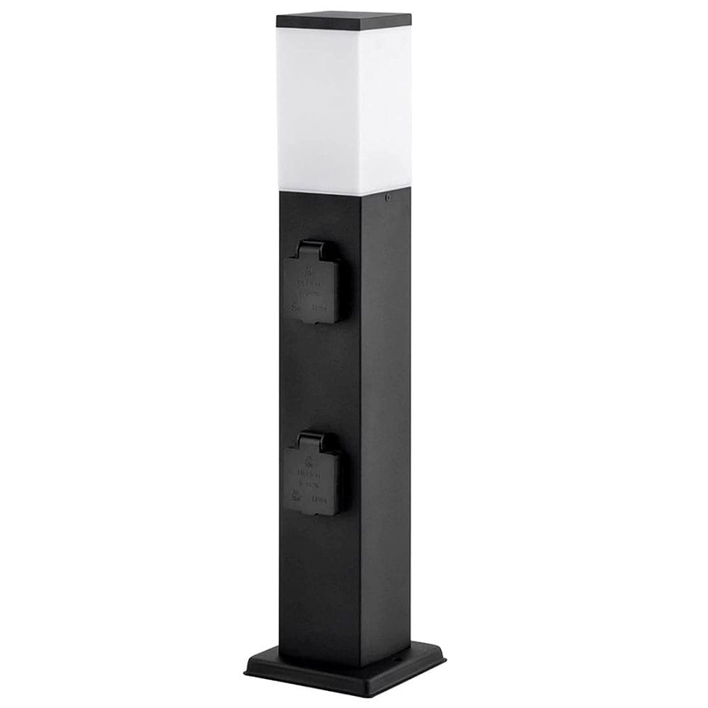 LED Buitenstopcontactpaal 54cm - sokkellamp met buitenstopcontact - 4 stopcontacten - IP44 waterdicht - E27 fitting - Zwart afbeelding