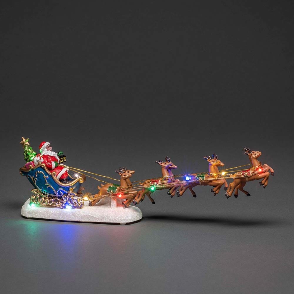 Kerstfiguur voor binnen Kerstman in een slee met rendieren 10 LEDs 14 x 36 cm Meerkleurig Werkt op batterijen Kerstverlichting