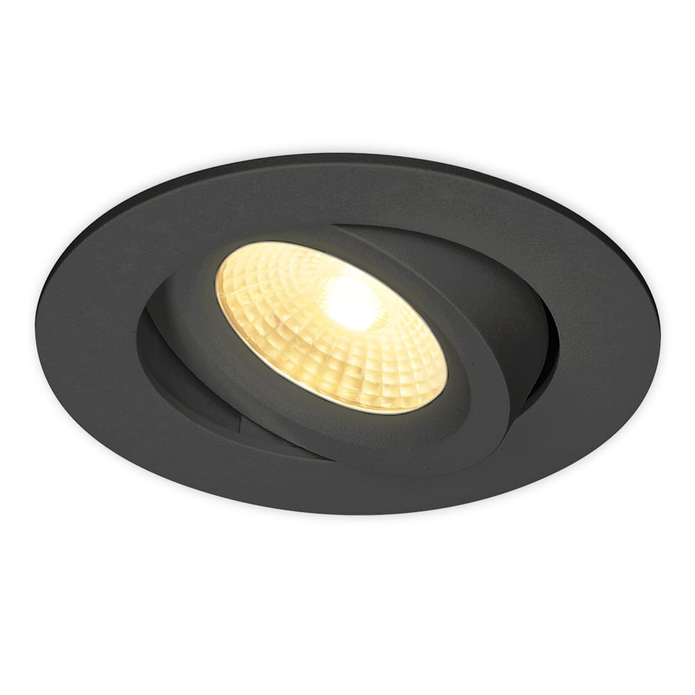 Salerno LED inbouwspot - 8W 650 lumen - 2700K warm wit - Dimbaar - Rond - Kantelbaar - IP44 waterdicht - Zwart - Voor binnen, buiten en badkamer afbeelding