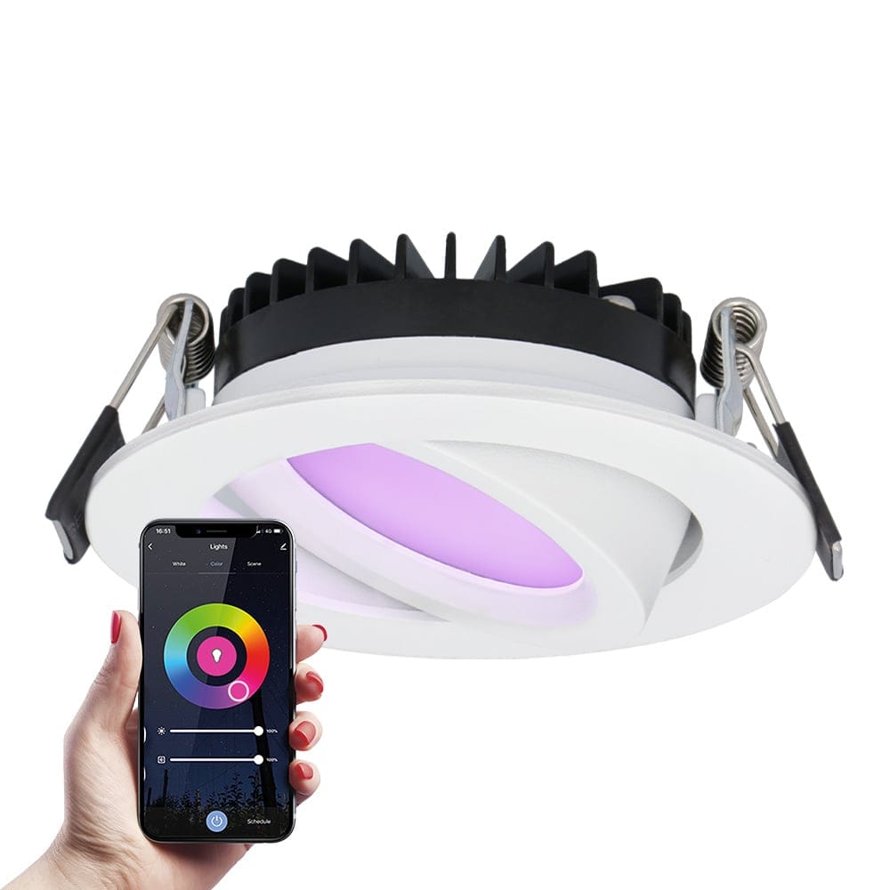 Rome smart inbouwspot - IP44 waterdicht - 6 Watt 480 lumen - Kantelbaar - Lage inbouwdiepte 27mm - Wifi + Bluetooth - RGBWW - Google Home, Amazon Alexa en Siri - Wit - Voor binnen en buiten afbeelding