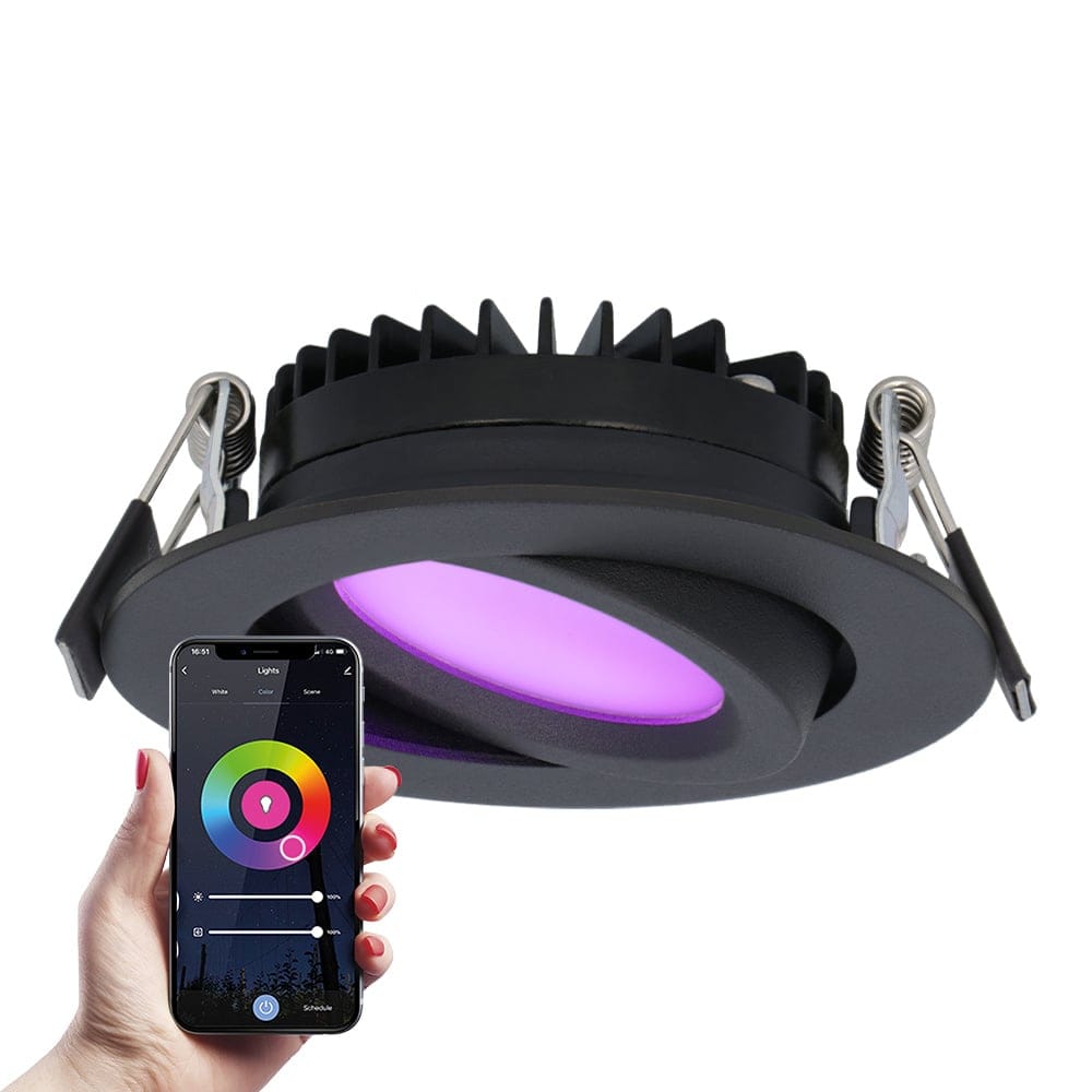 Rome smart inbouwspot - IP44 waterdicht - 6 Watt 480 lumen - Kantelbaar - Lage inbouwdiepte 27mm - Wifi + Bluetooth - RGBWW - Google Home, Amazon Alexa en Siri - Zwart - Voor binnen en buiten afbeelding 1