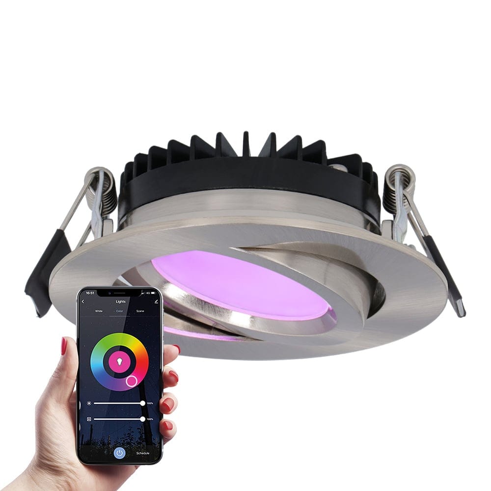 Rome smart inbouwspot - IP44 waterdicht - 6 Watt 480 lumen - Kantelbaar - Lage inbouwdiepte 27mm - Wifi + Bluetooth - RGBWW - Google Home, Amazon Alexa en Siri - RVS - Voor binnen en buiten afbeelding