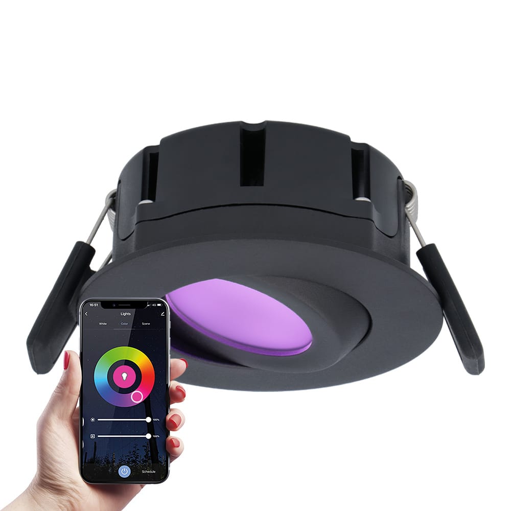 Napels smart inbouwspot - IP65 waterdicht - 8 Watt 600 Lumen - Kantelbaar - Wifi + Bluetooth - RGBWW - Google Home, Amazon Alexa en Siri - Zwart - Voor binnen en buiten afbeelding 1