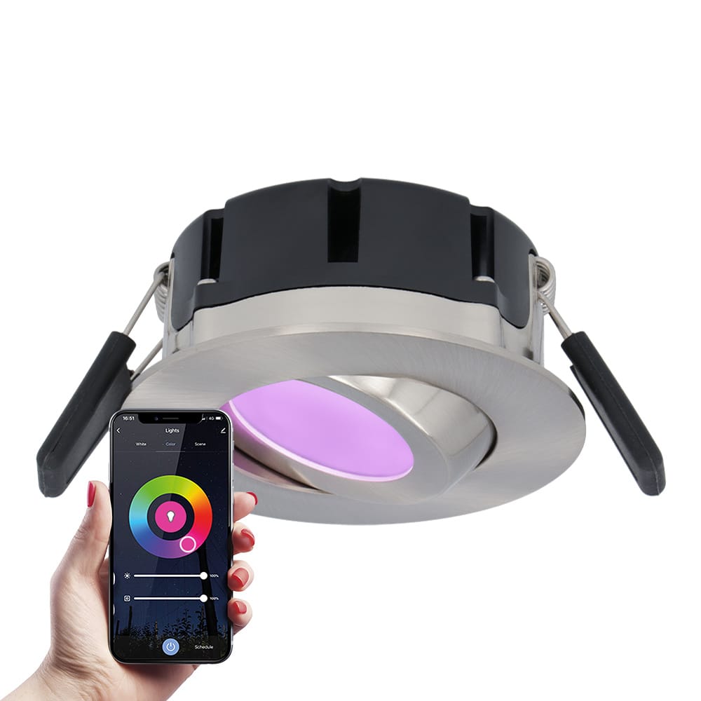 Napels smart inbouwspot - IP65 waterdicht - 8 Watt 600 Lumen - Kantelbaar - Wifi + Bluetooth - RGBWW - Google Home, Amazon Alexa en Siri - RVS - Voor binnen en buiten afbeelding